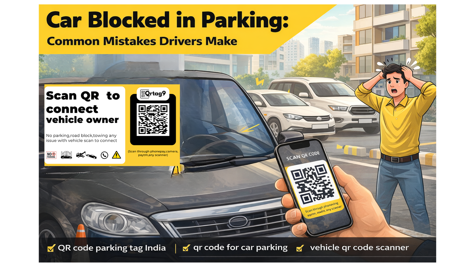 QR code parking tag for car windshield India