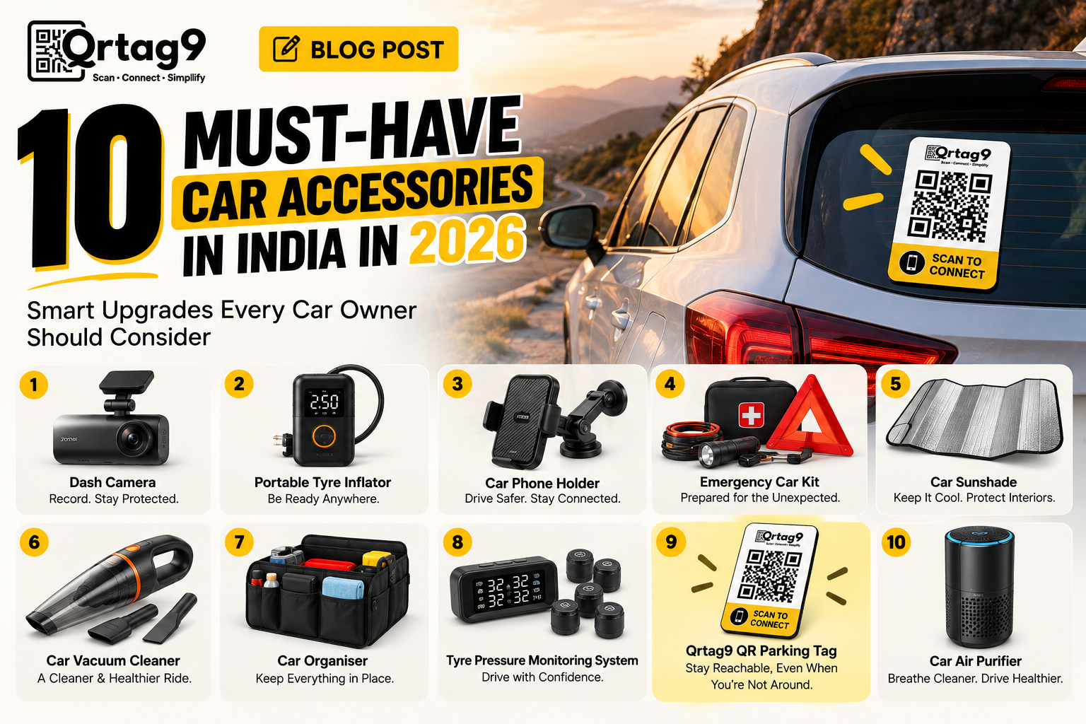 10 must-have car accessories in India including Qrtag9 QR Parking Tag